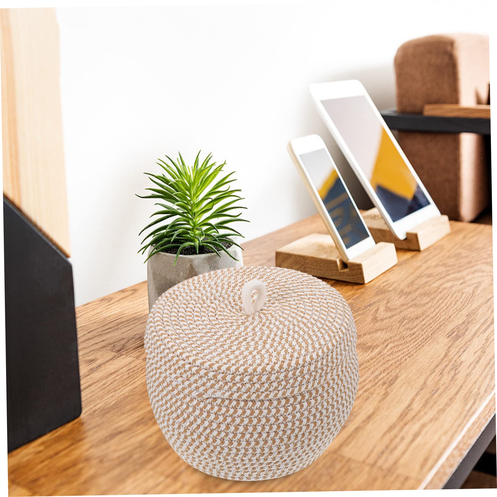 Cesta De Cuerda De Algodón Decorativa Cesta De Almacenamiento Con Tapa