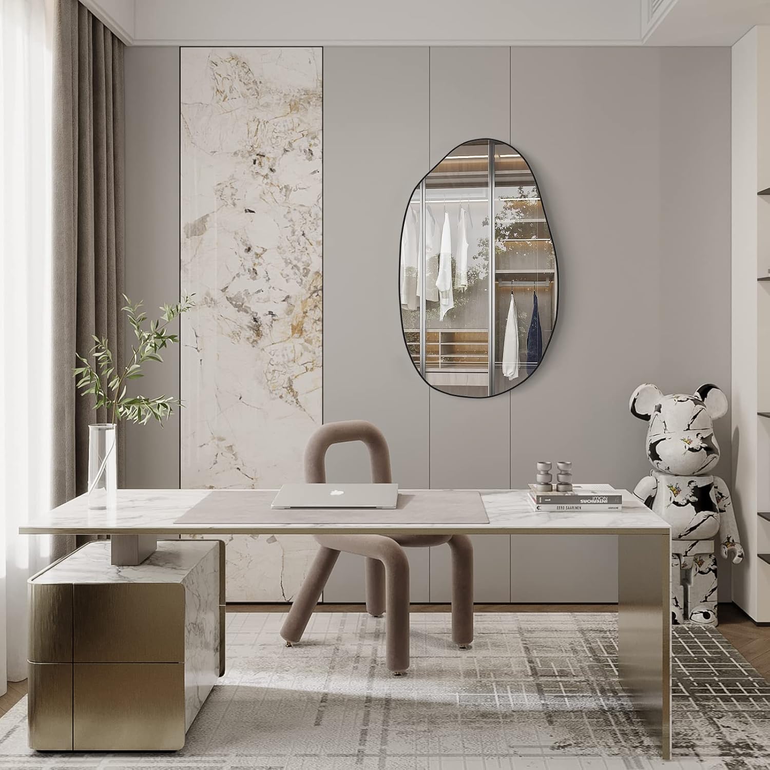 33.5" x 20.5" Asymmetrical Modern Wood Framed Wall Mirror