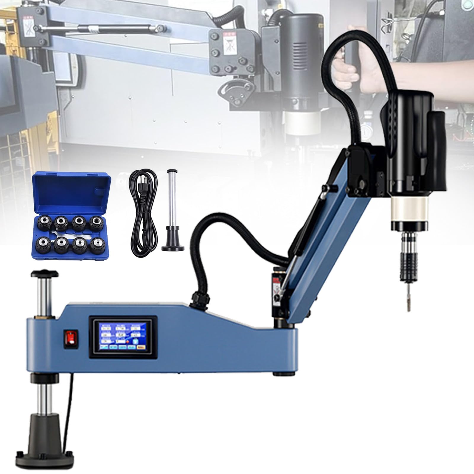 Roscadora Eléctrica M3-M16 600 W Roscadora Multidireccional, 0-312 RPM/Min, 8 Pinzas, para Fabricación de Maquinaria, Moldes y Otras Industrias