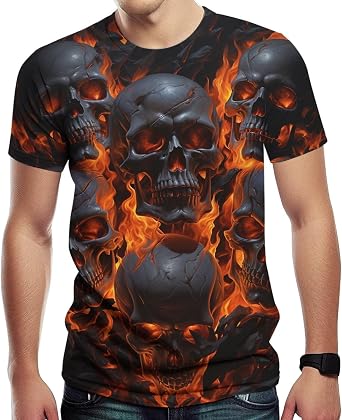 Skull Graphic T-Shirts for Men Novelty 3D Print Skeleton Tee Shirts Summer Short Sleeve Tee Top