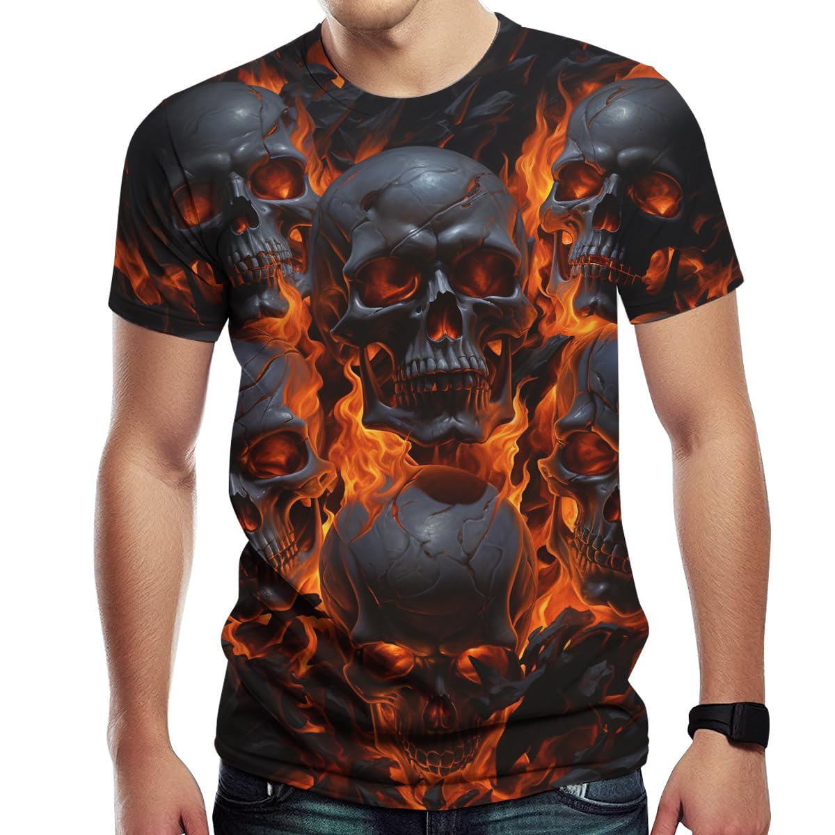 Girren Skull Graphic T-Shirts for Men Novelty 3D Print Skeleton Tee Shirts Summer Short Sleeve Tee Top