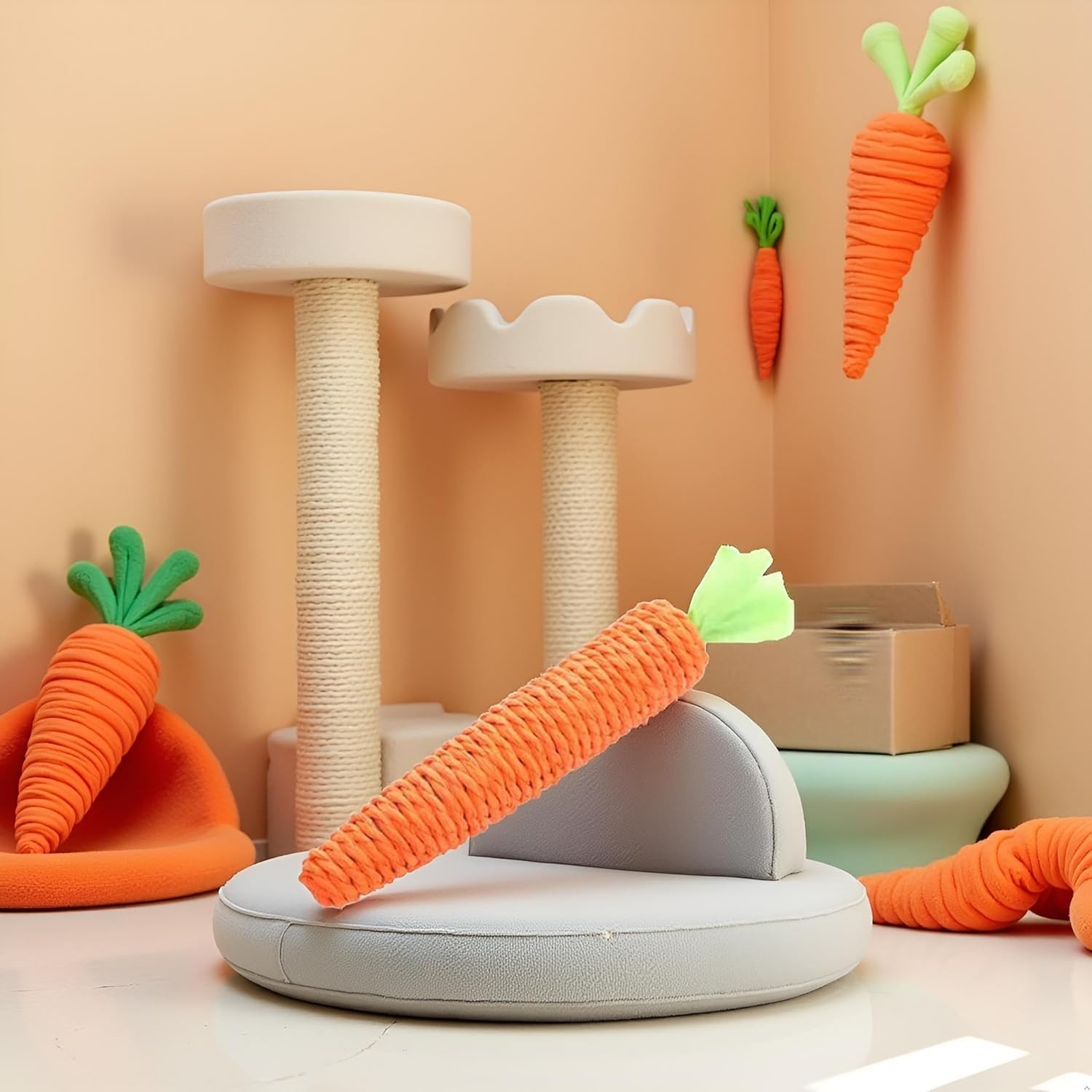 2Pcs Carrot Shapes Cat Rope Toys with Sounding Parcels Interactive Cat Toys for Indoor Cats and Kittens for Biting Chewing