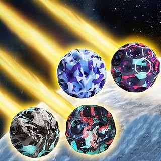 مجموعة من كرات قفز استرو من بيهسوب، كرات قفز فضائية مطاطية عالية الارتداد تصدر صوت فرقعة عند الصدمات، كرات نطاطة هدايا للأطفال، لون سي، 4 قطع