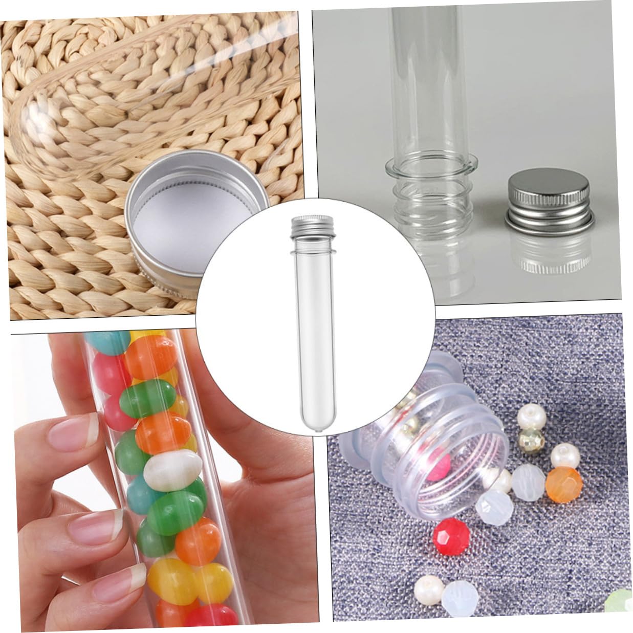 50 Pezzi Provette Trasparenti in Pet da 45ml Tappo a Vite, Bottiglie Portatili Ben Sigillate per Conservare Spezie e Profumatori