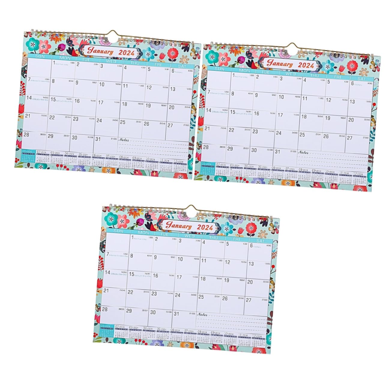 Tofficu 3pezzi Calendario Murale Mensile Inglese Planner Appuntamenti Leggero e Compatto Per Scuola e Ufficio Design Per Appendere Personalizzabile Con Obiettivi e To-do List