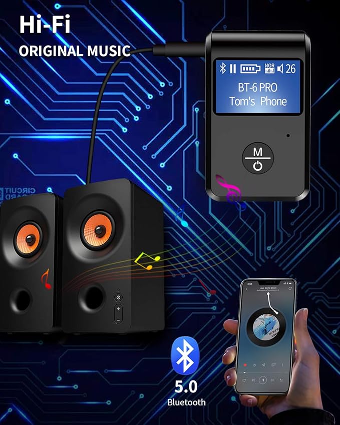Adaptador Bluetooth Visible 5.0 para Auto, Receptor Aux con Pantalla miniatura 4