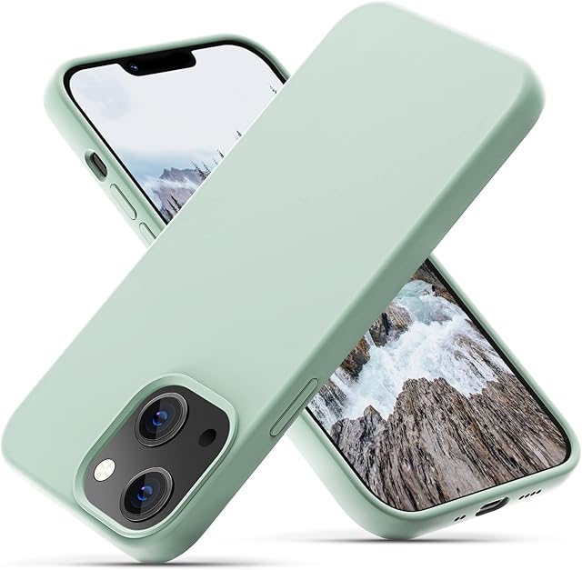 OIIAEE Silicone Case Designed for iPhone 13 Mini Case, Ultra Slim Shockproof Protective Liquid Silicone Phone Case with Soft Anti-Scratch Microfiber Lining, 5.4 inch, Mint Green