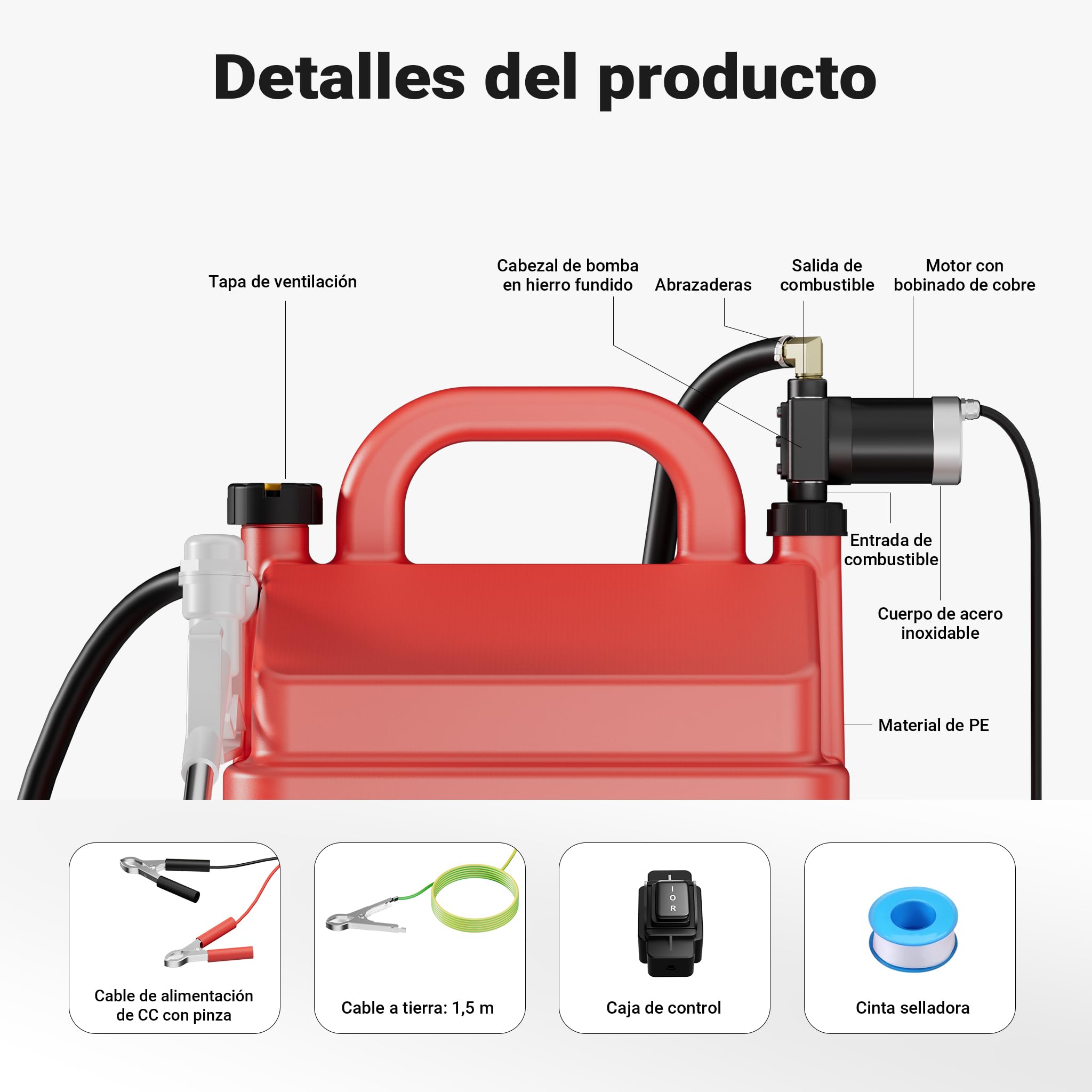Wiltec Tanque de combustible portátil 60 l con bomba de transferencia 12 V para gasolina y diésel depósito de combustible móvil con ruedas bidón gasolina, garrafa