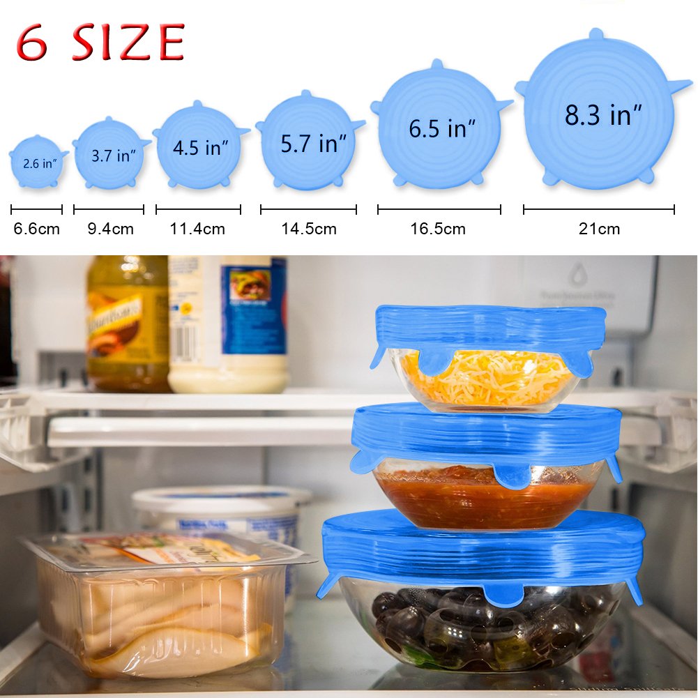 Lanting 6 Pcs Stretchable Food Saver Dishwasher and Freezer, Bowl Covers Reusable, Blue Silicone Stretch Lids — Amazon image 5