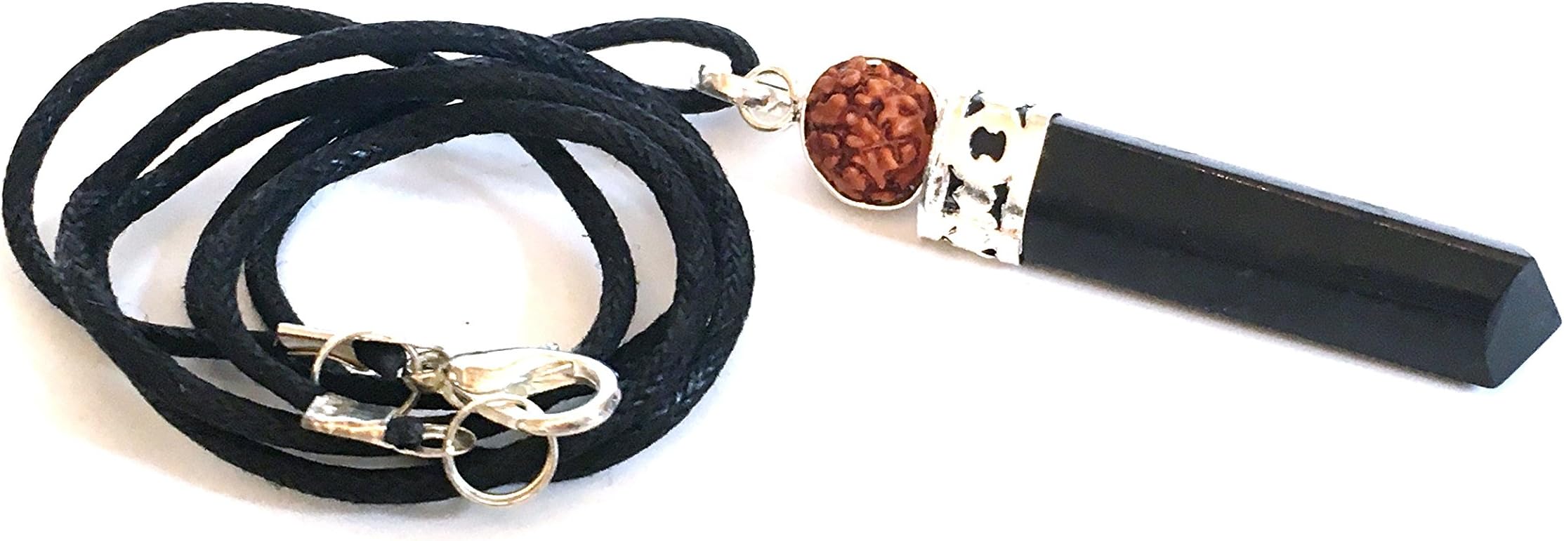 Stone of Protection - Reiki Energy Charged Black Tourmaline Crystal Pendant with Rudraksha (Beautifully Gift Wrapped)