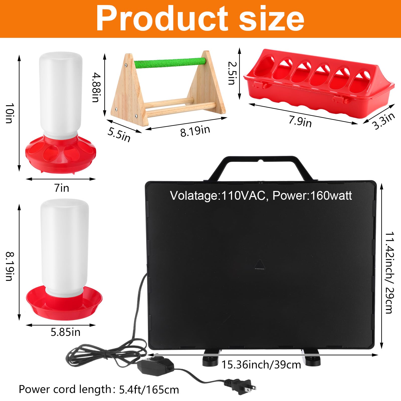 VIHOSE El kit de iniciación de pollitos incluye calentador de gallinero ajustable de 25.0 °C a 93.3 °C, panel de calor radiante de 0.8 galones y comedero de 1.3 kg y percha para pollitos y comedero de