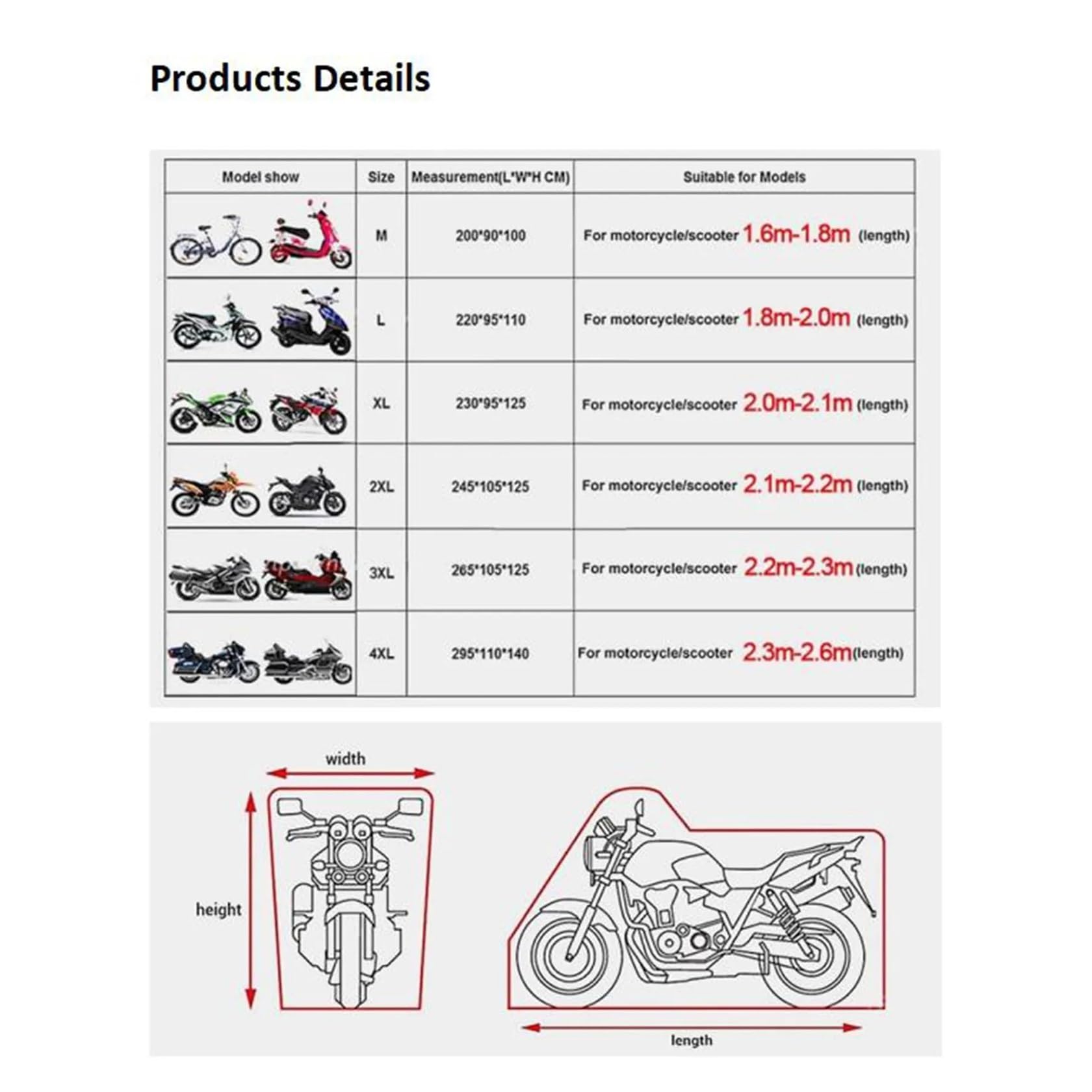 Motorradgarage Winterfest Für Dyna Motorradabdeckung Universal Outdoor UV-Schutz Roller Regen Motoren Staub ML XL XXL XXXL