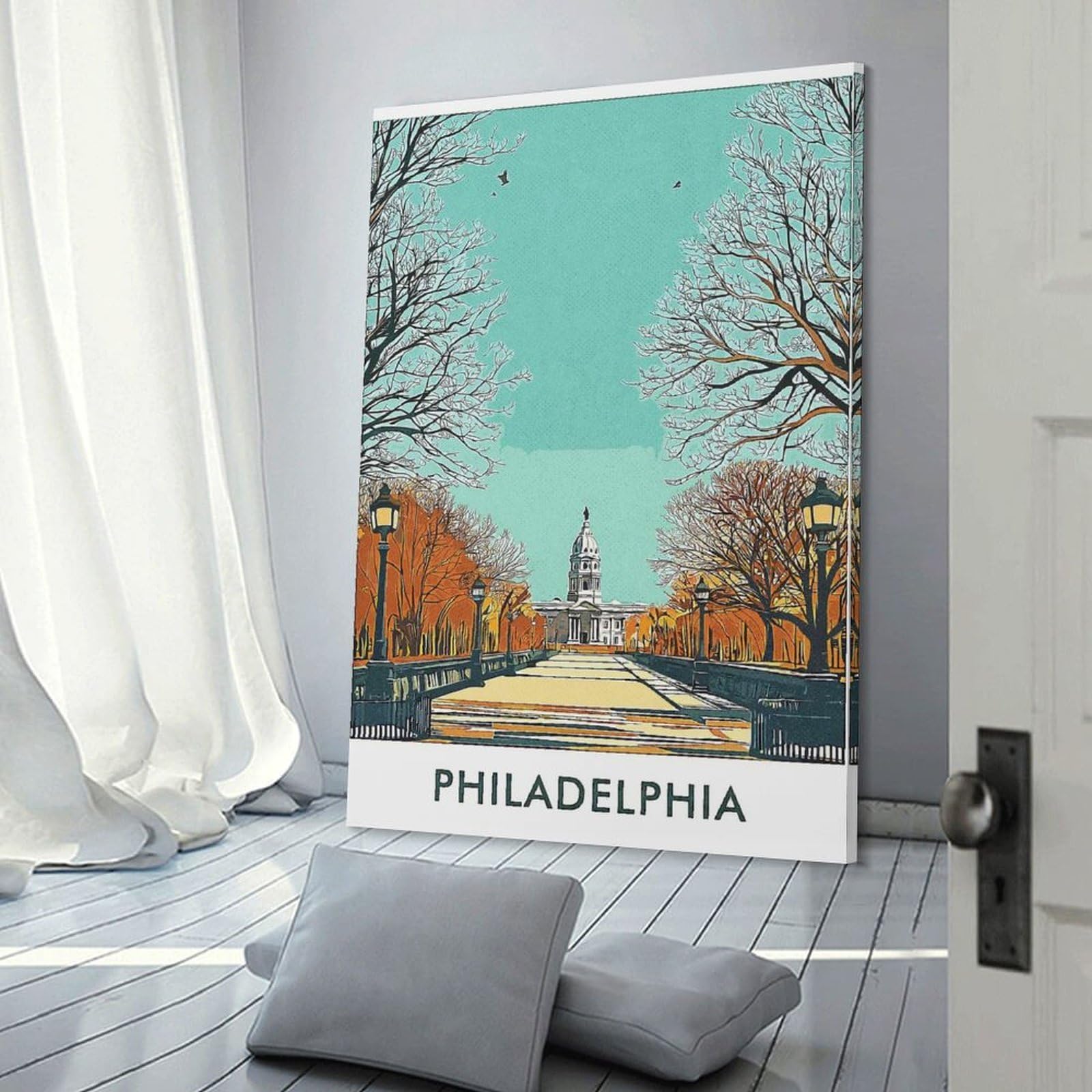 Junmoney Philadelphia City Hall Illustration Room Decor Wall Art, 24x36inch(60x90cm), for Entrance Walls, Hall Decor Or Foyers, A Neat Decor Update for Hallways