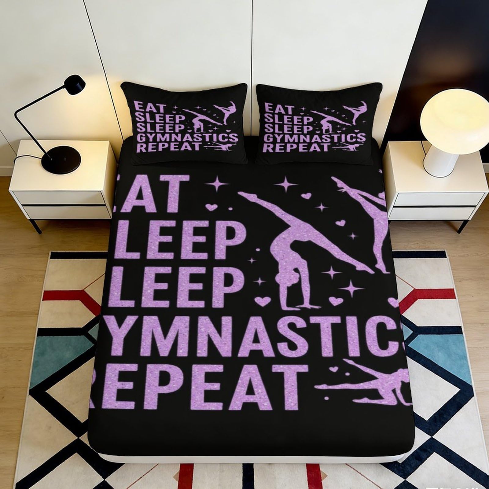Dhbaneiok Style-8 3D Printed Gymnastics Art Fitted Sheet Microfiber Black Purple Athlete Bed Cover For Bedroom Dorm Mattress Decor 90X200x25cm
