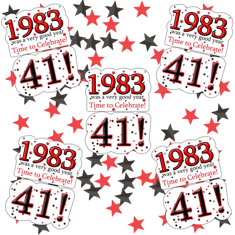 1983 41st Birthday deco-fetti (24 Piece Plus Metallic Confetti)