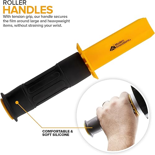 Miniatura 4 de Modern Innovations Rollo de envoltura elástica negro de 15 pulgadas con asas (1 rollo de 1000 pies), envoltura retráctil resistente para mudanzas,