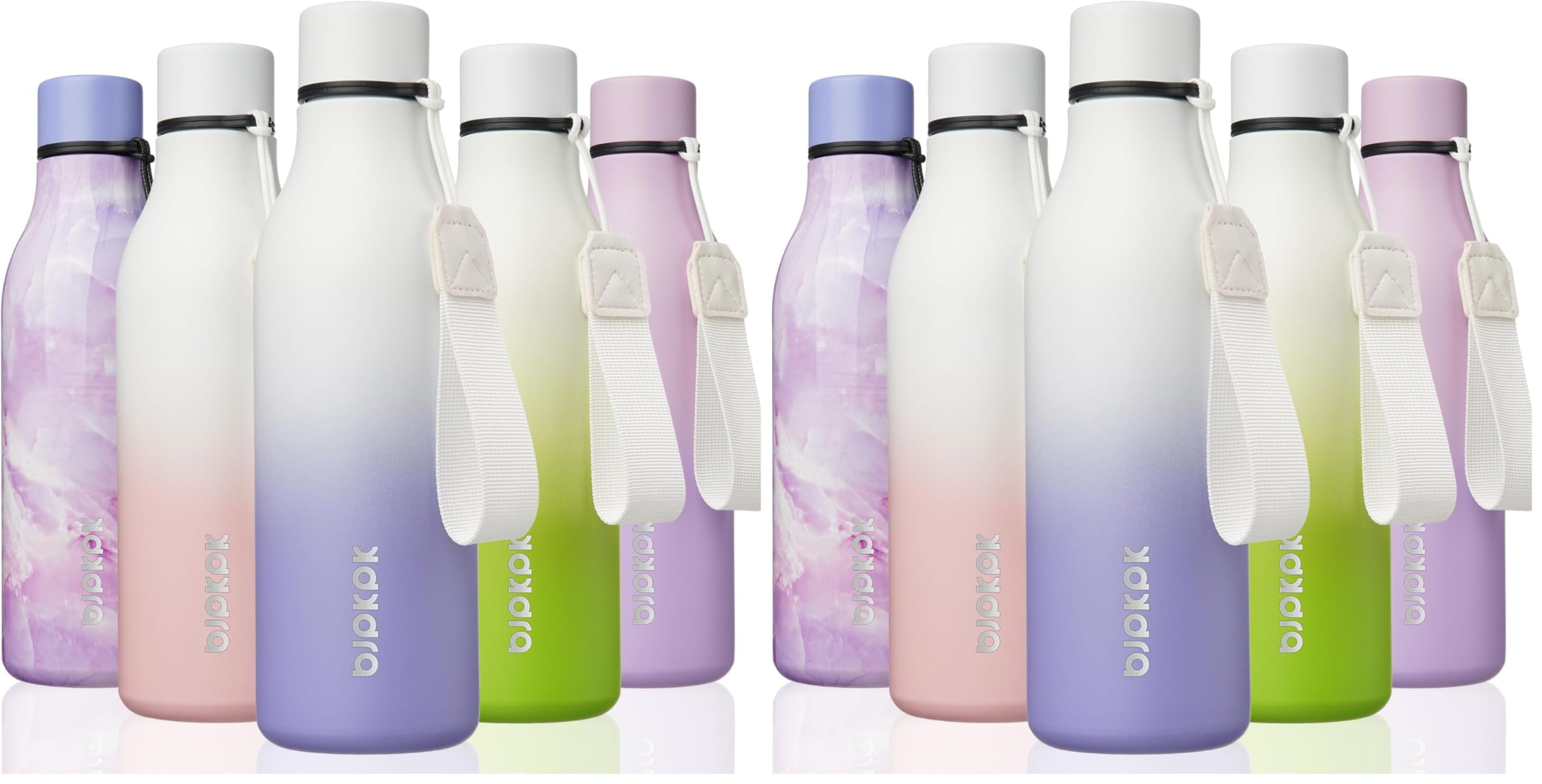 BJPKPK Insulated Water Bottle, 18 oz, Stainless Steel | Leak Proof | Pack of 2 | Lilac Elegance | With Strap