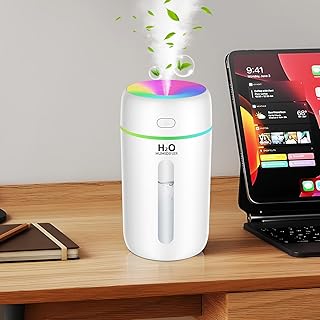 250ml Humidificateur Lumineux Dazzle pour Chambre/Plante/Voiture/Bureau, 7 Couleurs 6 Heures de Fonctionnement, 28dB Petit Humidificateur Silencieux (Blanc)