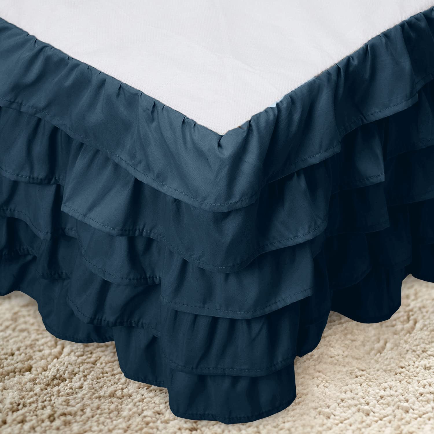 Elegant Comfort Luksusowa najwyższej jakości 1500 gęstość splotu odporna na zagniecenia i blaknięcie egipska jakość mikrofibra wielowarstwowa narzuta na łóżko - 38 cm kropla, Queen, granatowa