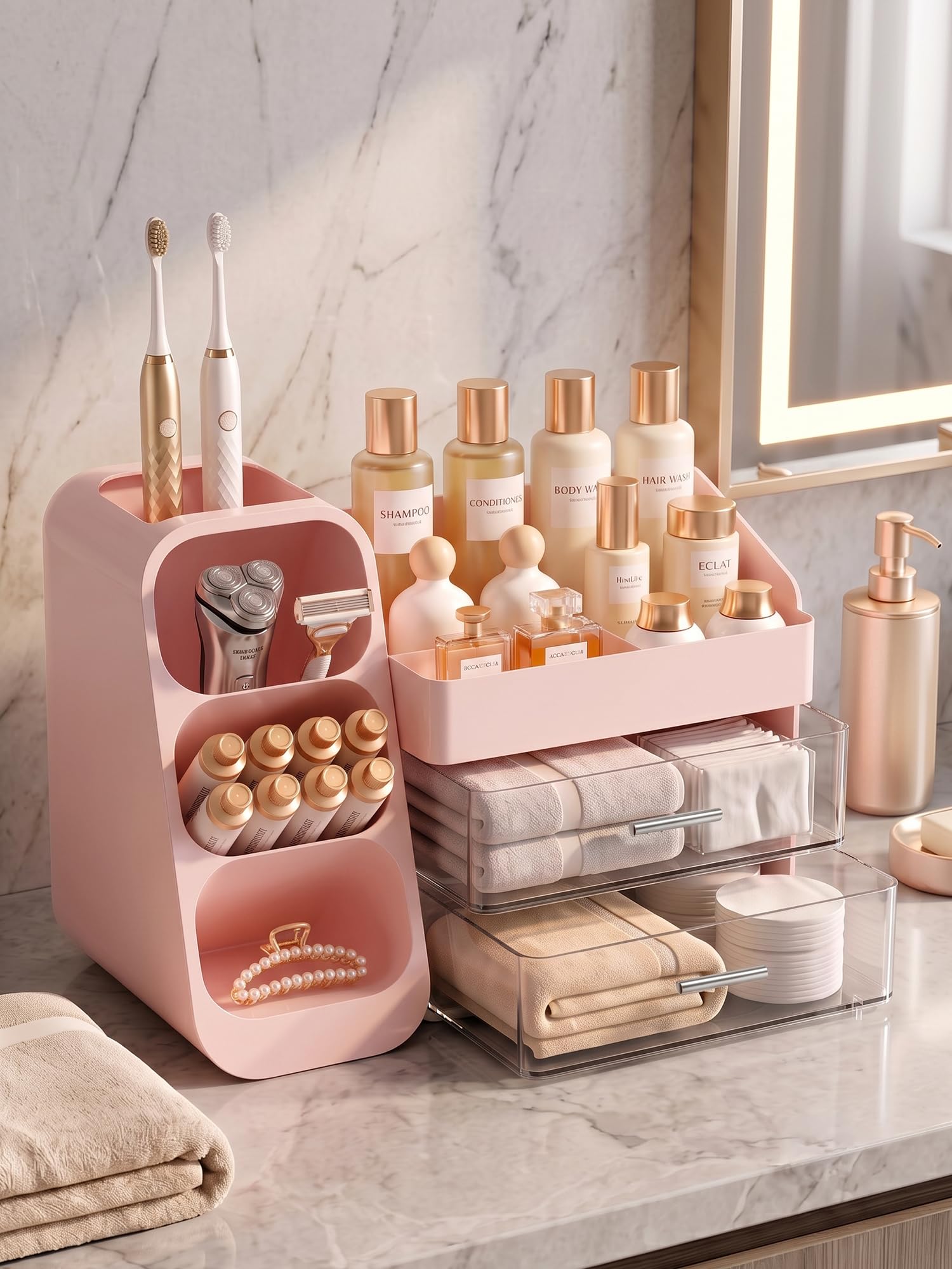 Booklov Large Makeup Organizer for Vanity Countertop, Pink 2