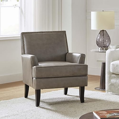 Miniatura 12 de HULALA HOME Silla decorativa moderna de piel sintética, cómoda silla tapizada con ribete de cabeza de clavo, sillón para sala de estar y dormitorio