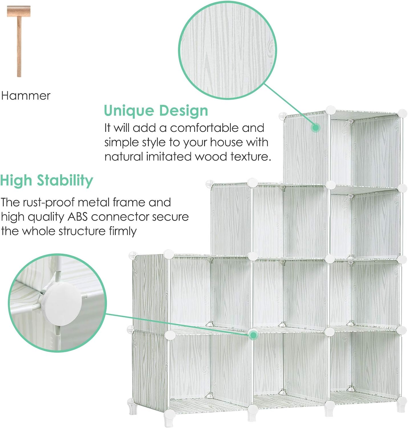 TomCare Cube Storage 9-Cube Closet Organizer Bookshelf Bookcase DIY Storage Cubes Organizer Plastic Closet Cabinet Cube Organizer Storage Shelves for Bedroom Living Room Office, Wood-Grain White
