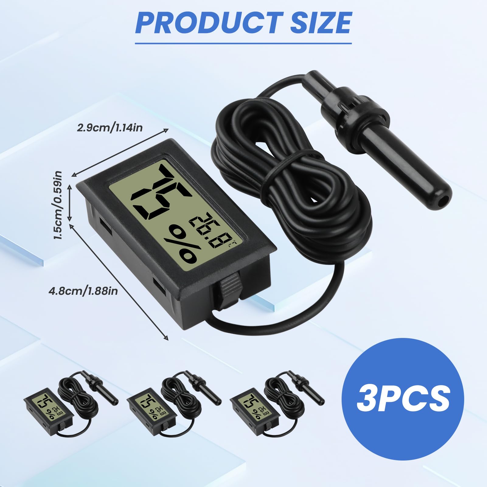 Thermomètre Hygromètre Numérique avec Sonde Externe -50 à 70°C 10 à 90% pour Aquarium Reptile Incubateur