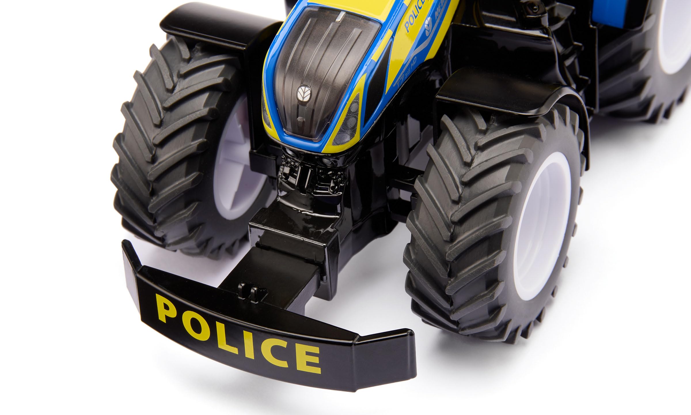 Siku 3297 New Holland T7.315 HD Polizei-Traktor, 1:32, Mit öffenbarer Motorhaube, Frontgewicht, Abnehmbare Kabine, Metall-Karosserie, Blau-Gelb, Spezialfahrzeug