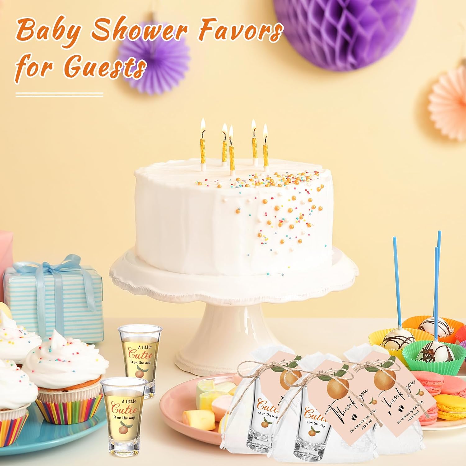 Pickmesh 50 Sets Baby Shower Shot Glasses for Guests Include Acrylic Clear Shot Glasses Thank You Cards Organza Bags Babies Shower Gifts for Gender Reveal Party Supplies (Little Cutie Theme)