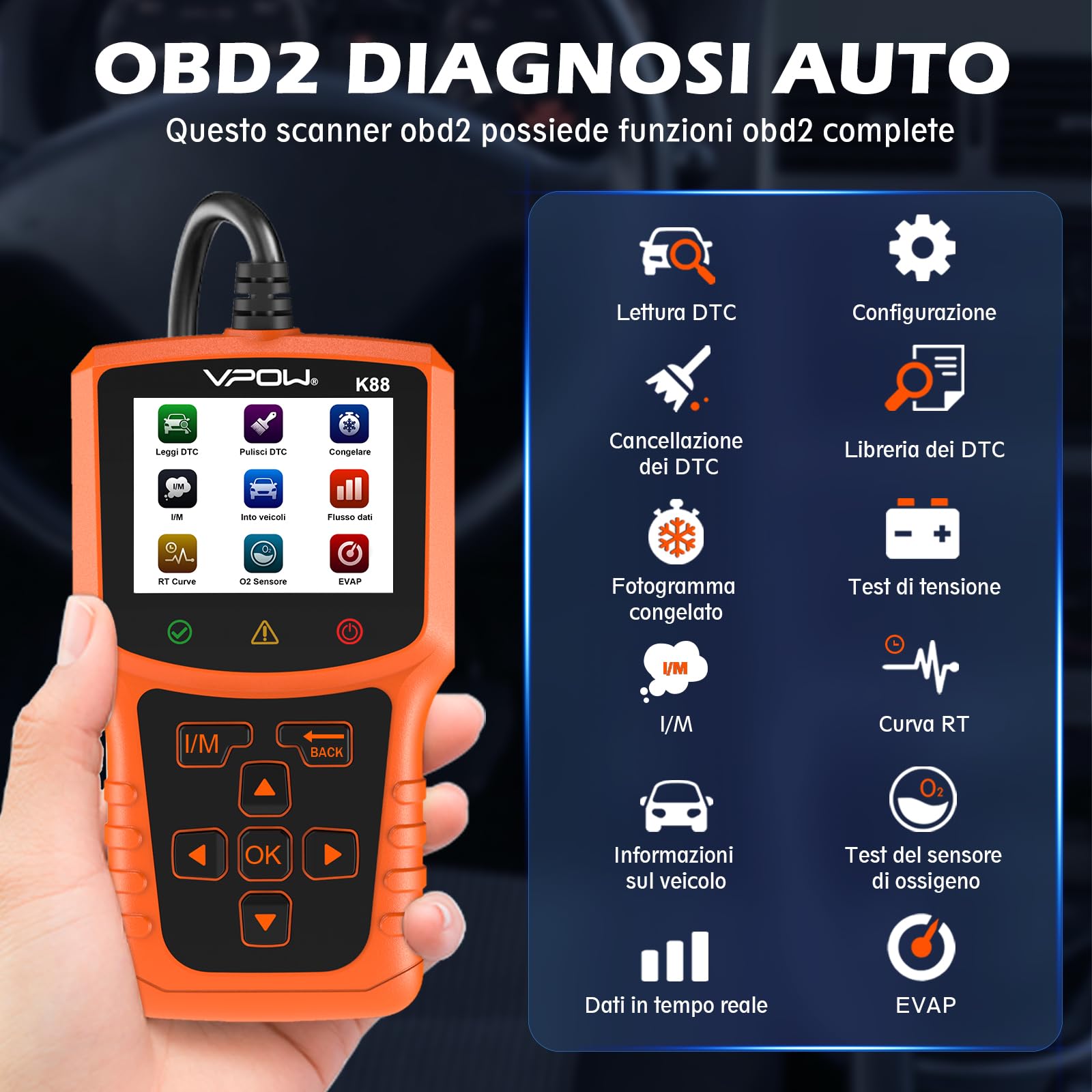 OBD2 Auto Diagnosi OBD Italiano: Scanner OBD EOBD Diagnostica per BMW Mercedes Tutti i Veicoli- Strumento Professionale di Lettura dei Codici Diagnosi OBDII per Monitorare la Spia del Motore