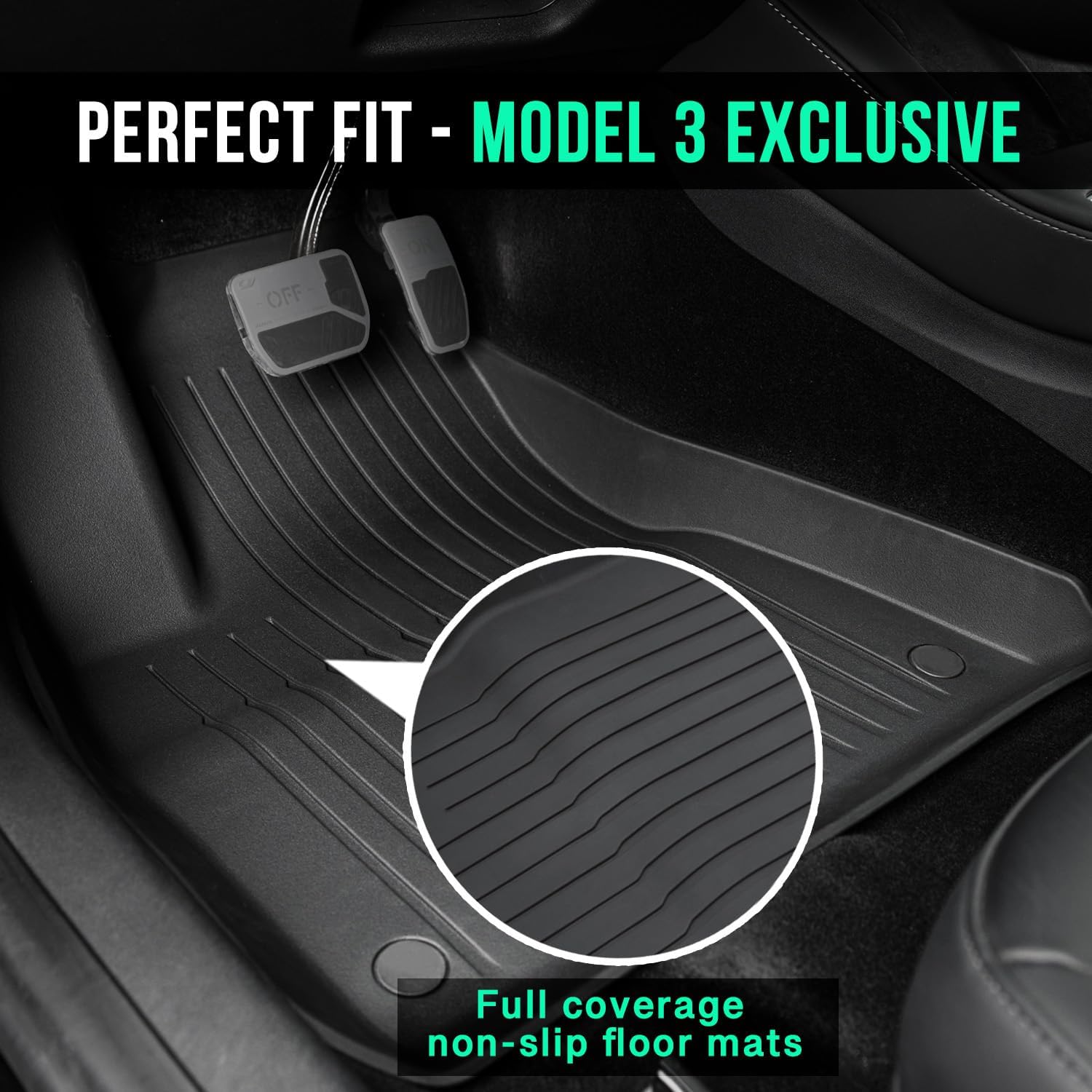 Tesla Model 3 Floor Mats and Accessories 2023 2022 2021, TPE All Weather Waterproof Anti-Slip Heavy Duty Mats for Model 3 (6pcs)