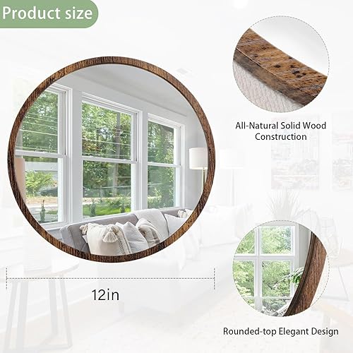 Miniatura 343 de JJUUYOU Espejo circular de pared redondo para baño, espejo de tocador gris, pequeño círculo decorativo para pared, marco de madera, espejo