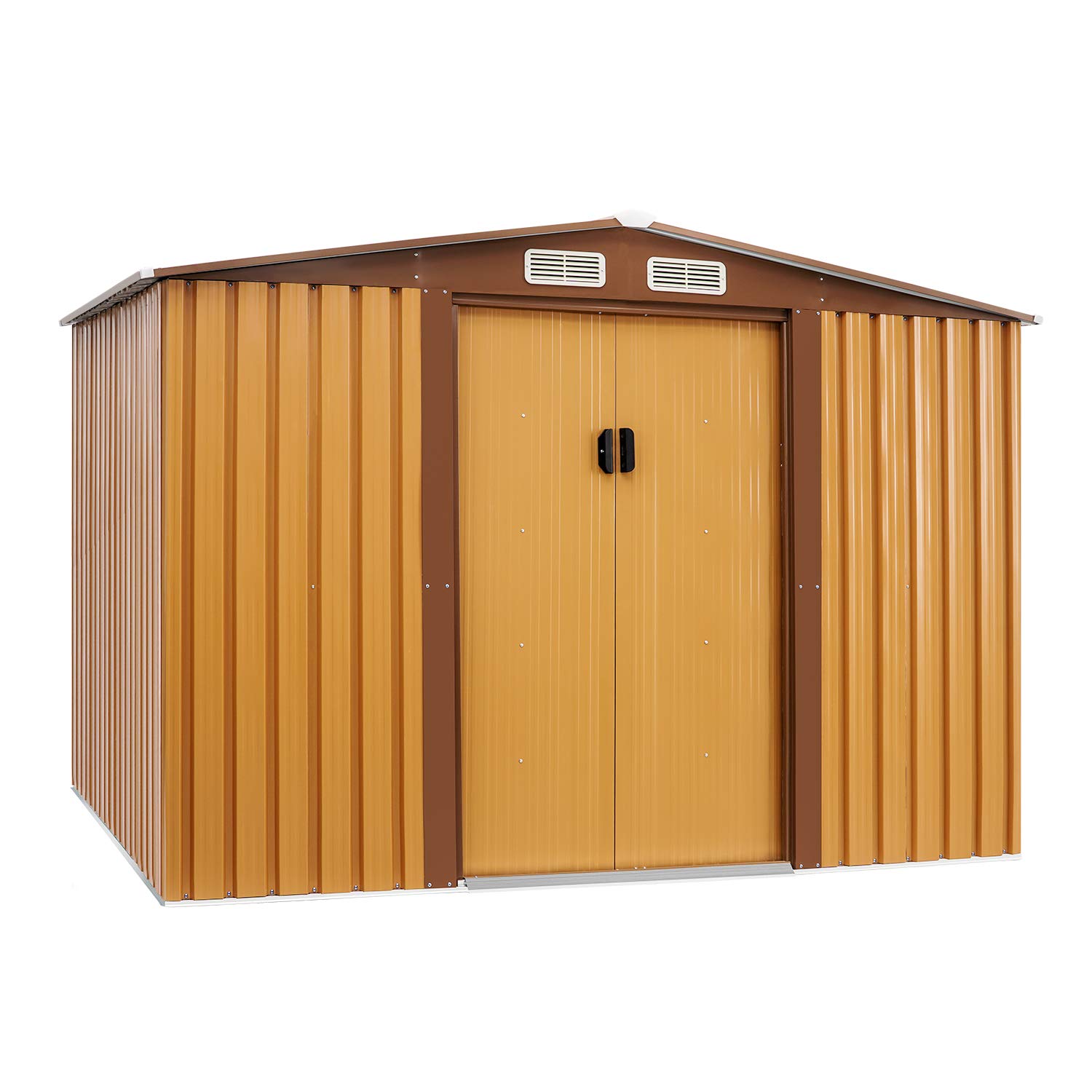 Incbruce Outdoor Storage Lawn Steel Roof Style Sheds 6' x 8' Outside Tool House with Sliding Door (Yellow)