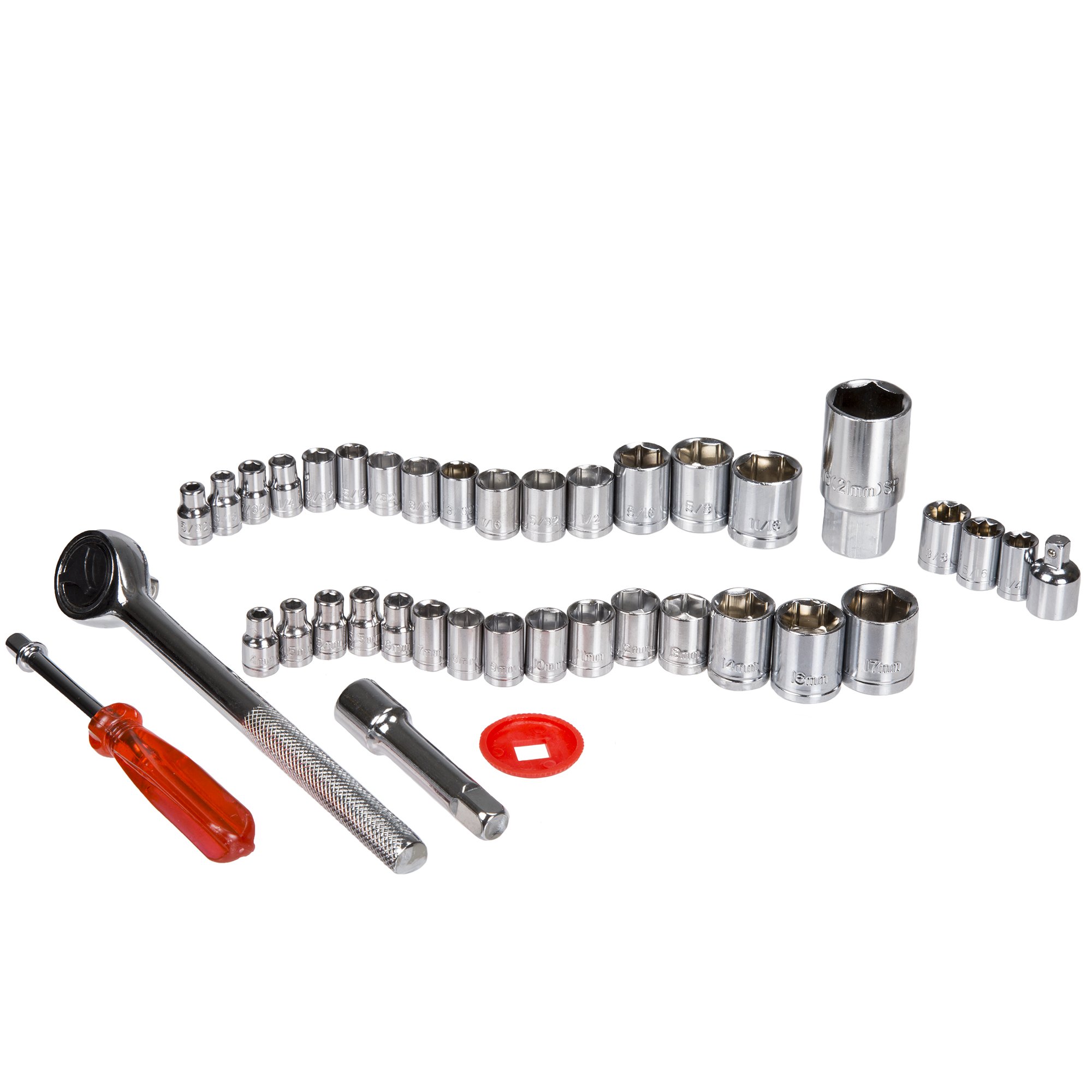 40-Piece SAE & Metric Socket Set With 1/4 & 3/8 Drive, Ratchet, And Case - New Hand Tools