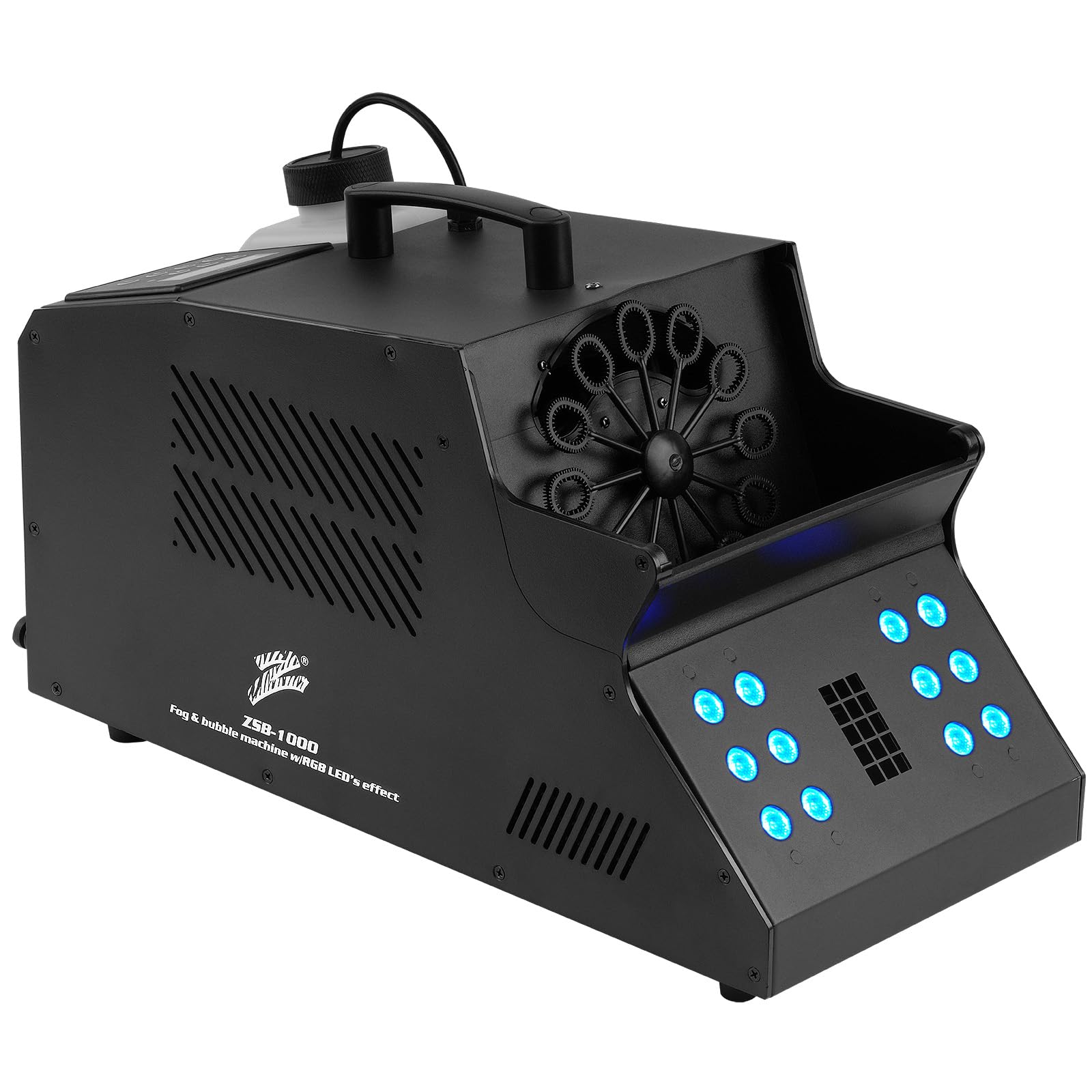 Z' Fog & Bubble Machine w/RGB LED's Effect (ZSB-1000), 1000W Smoke Machine with 12 RGB LED Lights DMX Stage Lighting Fogger Effect with 2 Bubble Fans for Halloween Chirstmas Wedding DJ Party