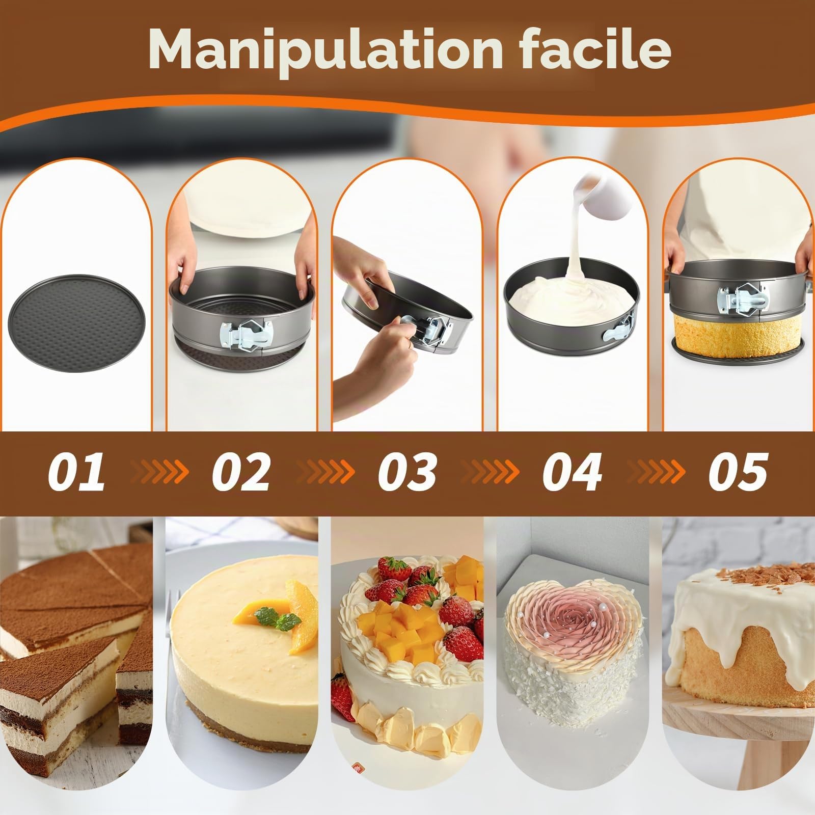 Moule À Charnière - Moule Gâteau Acier - moule À Manqué - moule Tarte Antiadhésif 20/22/24/26/28 Cm, Moule Layer Cake - Moule Cheesecake, Fond Amovible Étanche, Pour Gâteaux, Tartes, Pizzas (Noir)