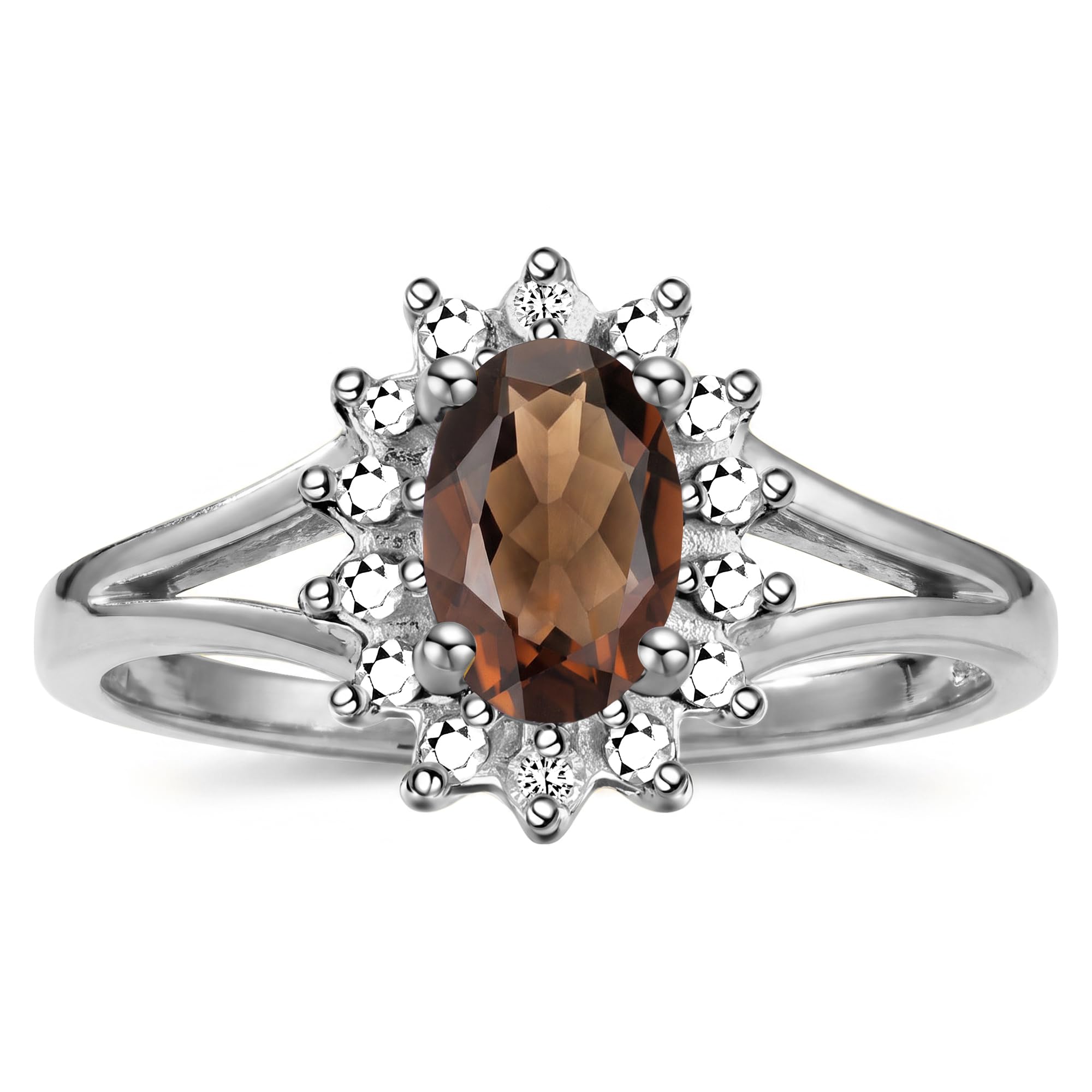 Rylos Halo Ring: Diamond Birthstone with 6X4MM Oval Gemstone - Women's Jewelry in Sterling Silver - Stunning Diamond Ring Sizes 5-10