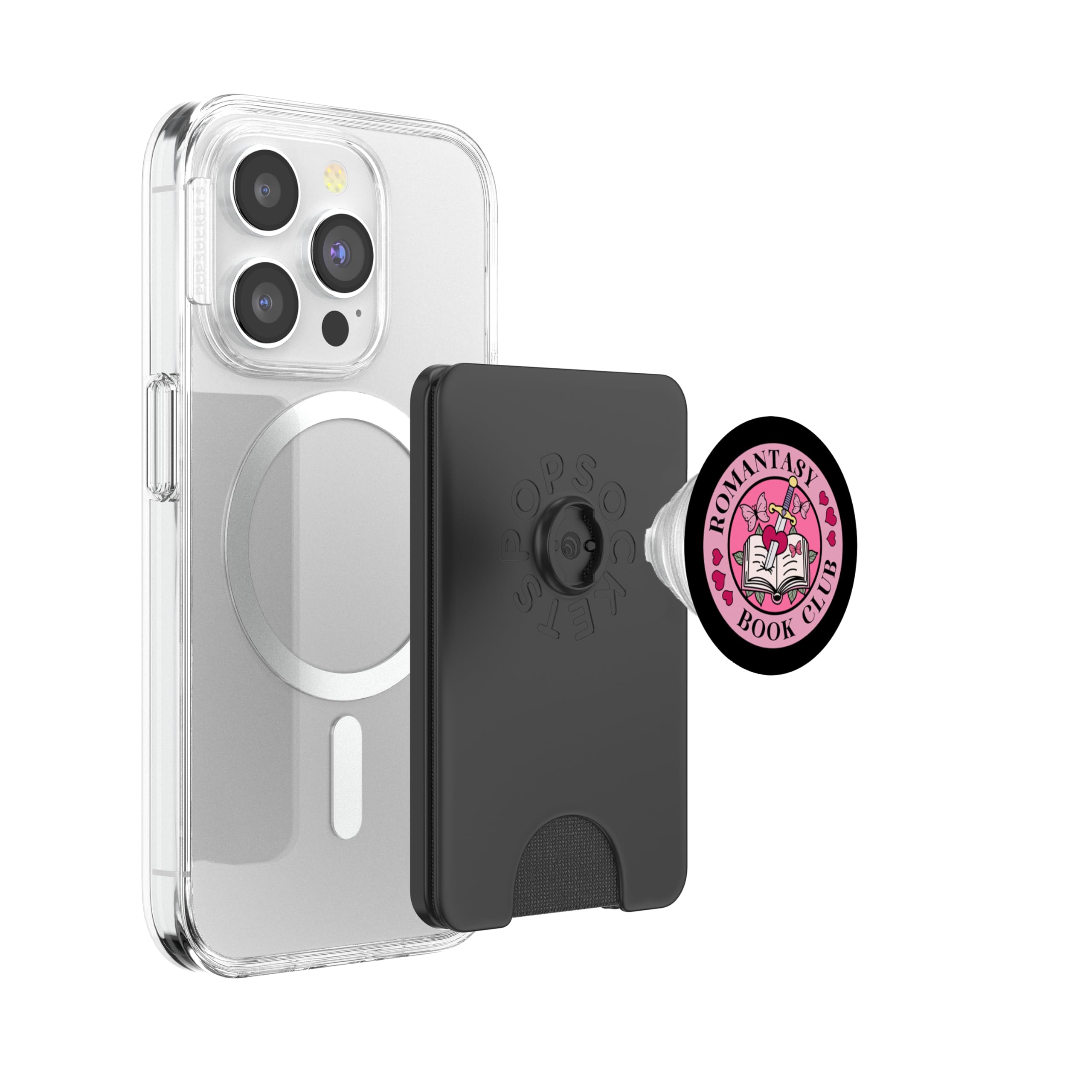 Romantasy Book Club The Reader Bookworm Pink Bookish PopSockets PopWallet for MagSafe, Black - Image 3
