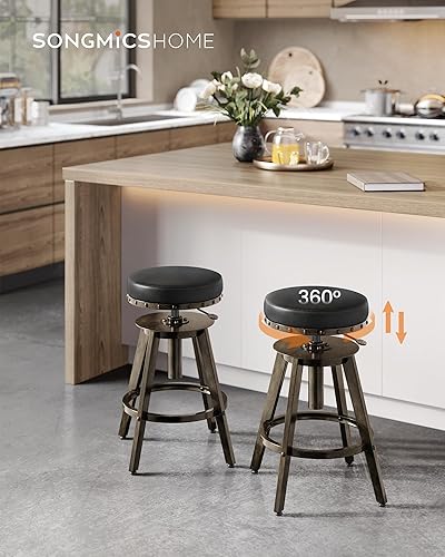 Miniatura 2 de SONGMICS Home Taburetes de bar, juego de 2, taburete Steampunk para cocina, altura ajustable y asiento acolchado giratorio, taburete de banco de
