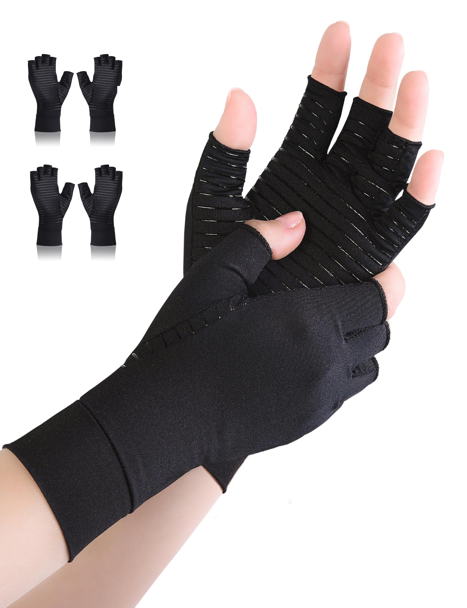 2 Pairs Copper Arthritis Compression Gloves Raynauds Gloves Rheumatoid Osteoarthritis Wrist Supports -Hand Pain Relief (XL)