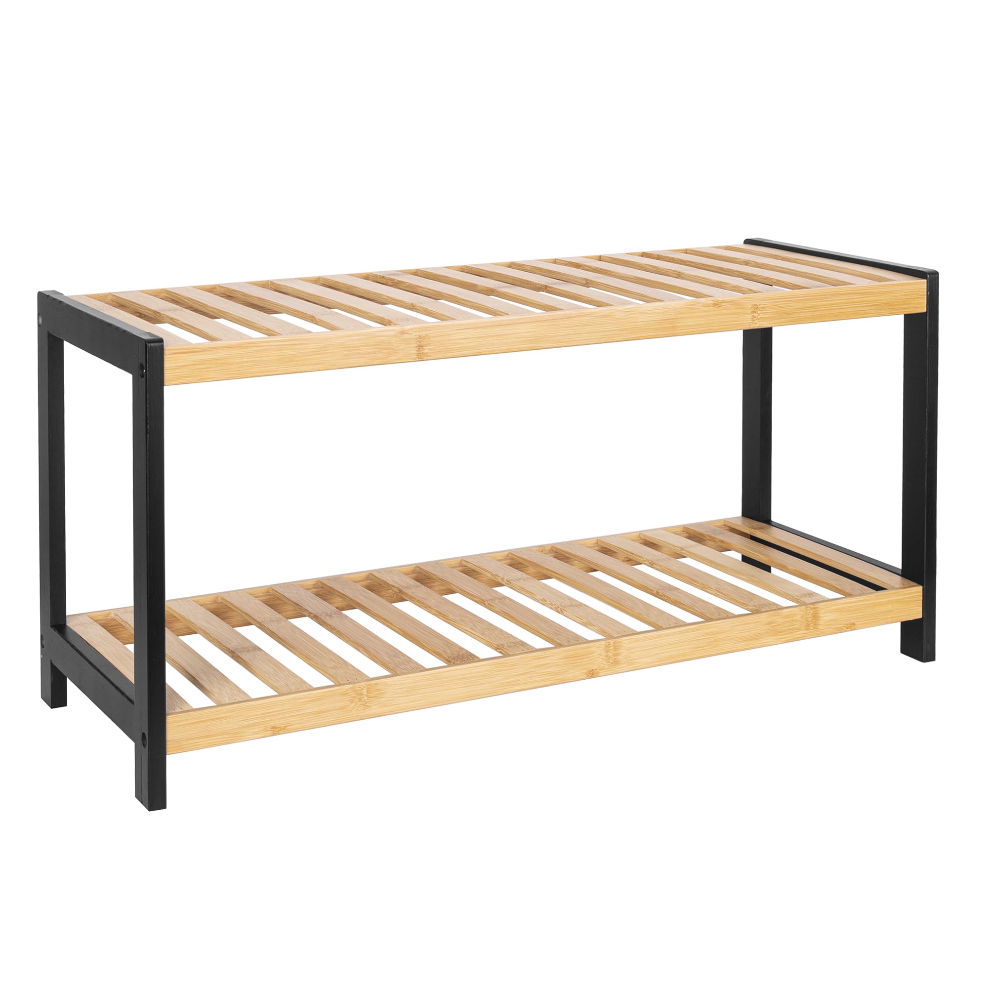 Vencier Bamboo Shoe Rack Natural โ Easy Assembly & Strong Design Stand Shelf Organizer Ideal for Corridor, Bedroom, Bathroom, Hallway & Small Spaces, Large Capacity (Natural/Black, 2 Tier) โ image 1
