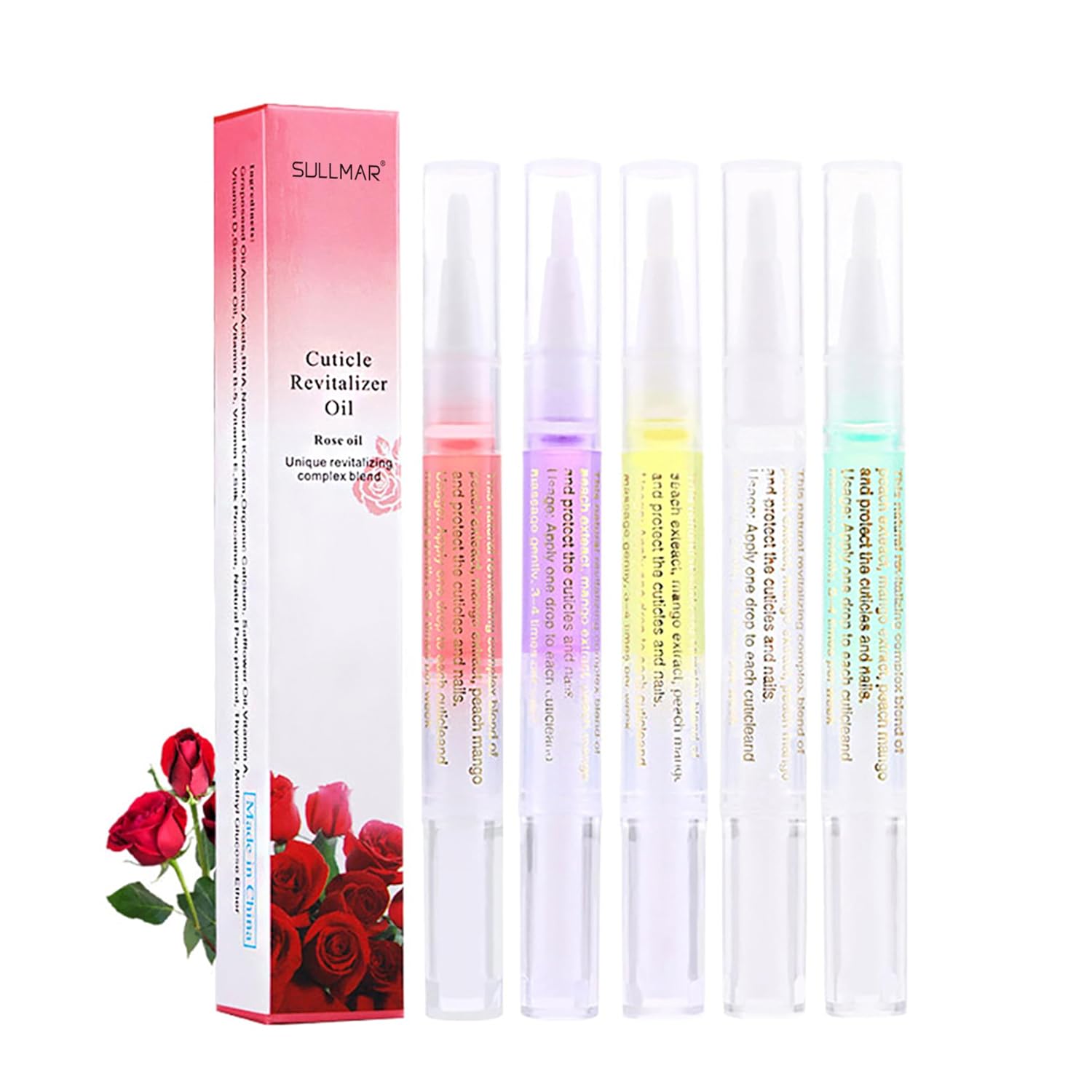 SULLMAR 5-Pack Cuticle Oil Pens: Vitamin-Rich Nail Nutrition for Strengthening, Moisturizing Cuticles & Hangnail Relief - 360° Rotating Easy Apply