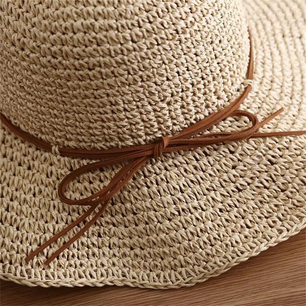 Beach Hat Women Sun Ladies Folding Bow Travel