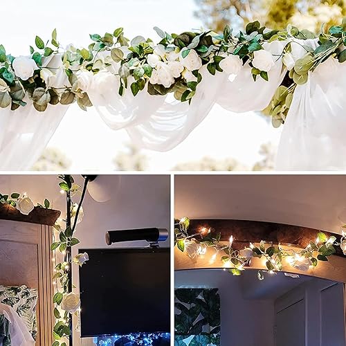Miniatura 4 de COCOBOO Guirnalda de rosas blancas de 262 pies 4 piezas vides de flores artificiales guirnalda de rosas blancas de seda falsa guirnalda floral