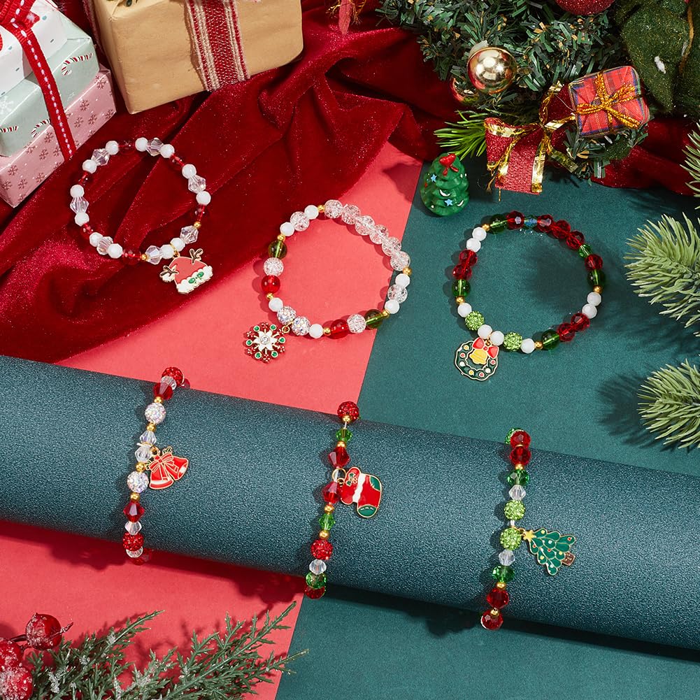SUNNYCLUE 1 Box 208Pcs DIY 6 Sets Christmas Bracelet Making Kit Enamel Xmas Charms Red Green Bead Glass Polymer Clay Rhinestone Spacer Beads for Jewellery Making Kits Craft Gift Holiday Women Supplies - Image 4