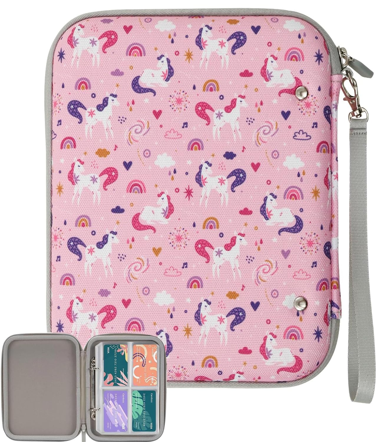 Card Case Organizer for Yoto cards, 80 Pockets Portable Folder with Zipper Mini Audiobook Cards Storage, Card Binder Holder for Travel (Unicorn)