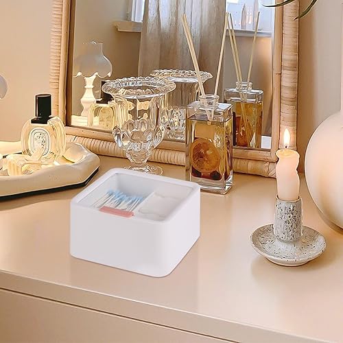 Miniatura 2 de Tonxus Qtips - Contenedor de bolas de algodón de plástico con 2 ranuras, tarros dispensadores de hisopos de algodón con tapa transparente,