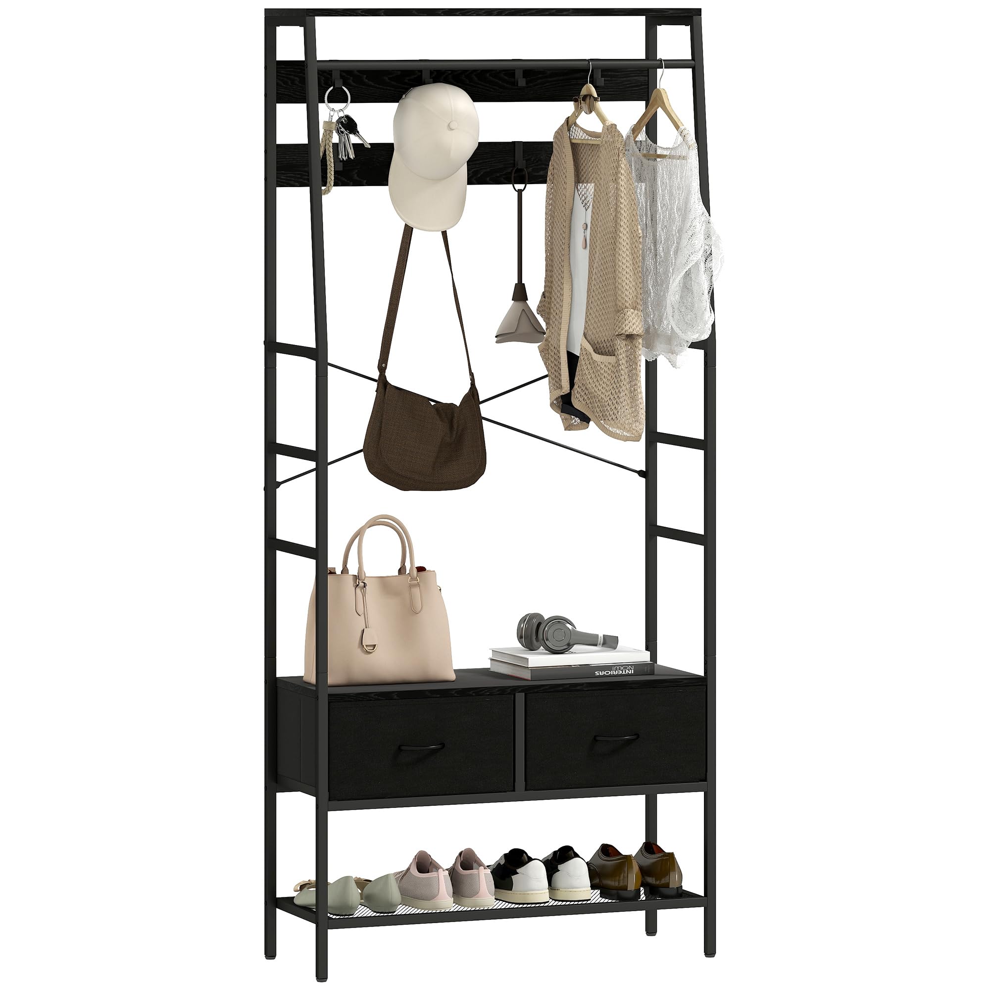 HOMCOM Porte-manteau Vestiaire 2 Tiroirs en Tissu 80 x 30 x 180,5 cm Noir