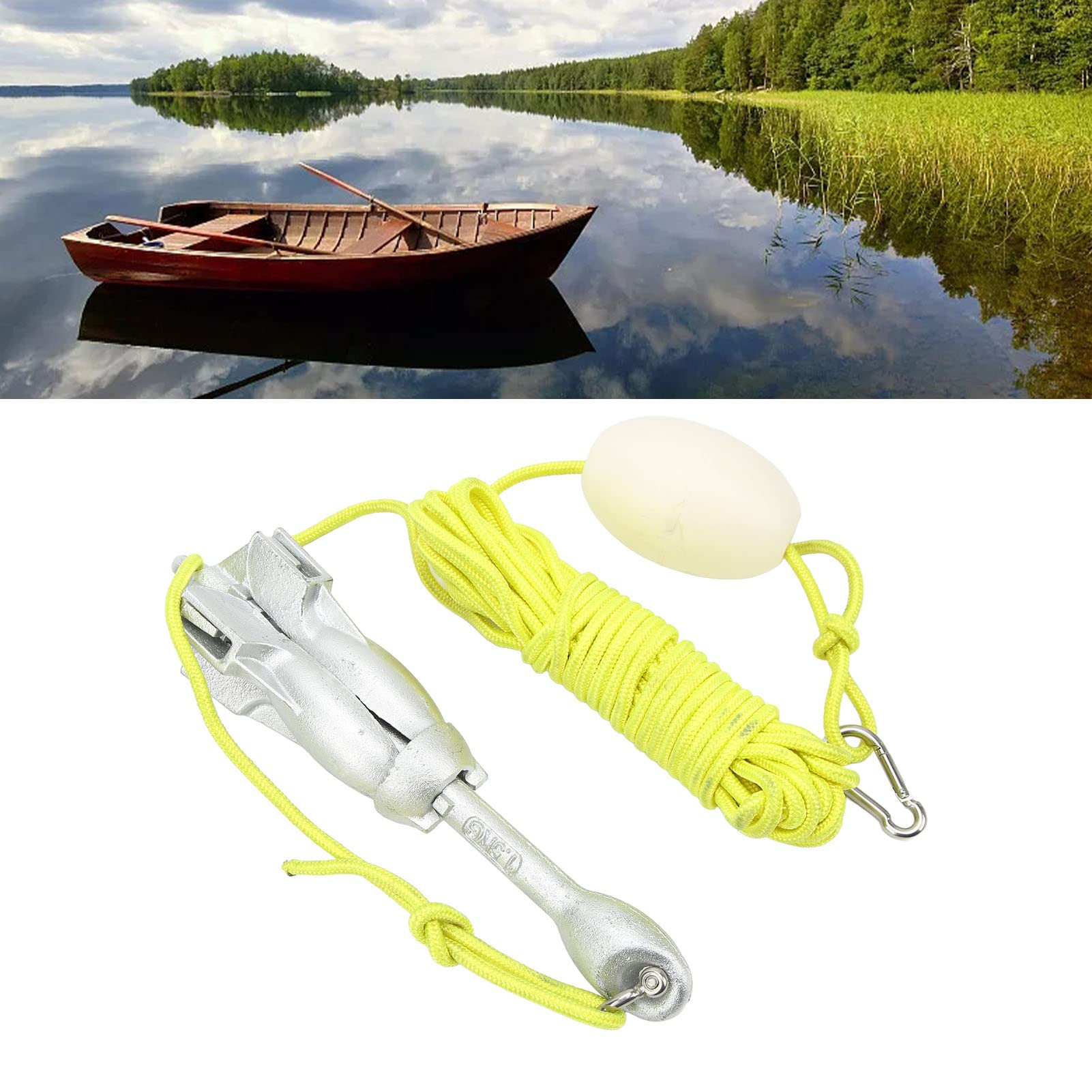 Klappbarer Schiffsanker mit 4 Krallen aus Kohlenstoffstahl, Marine-Bootsanker-Set für Kajaks und Kanus, rostbeständiger tragbarer Anker mit 12 m Seil und Aufbewahrungstasche
