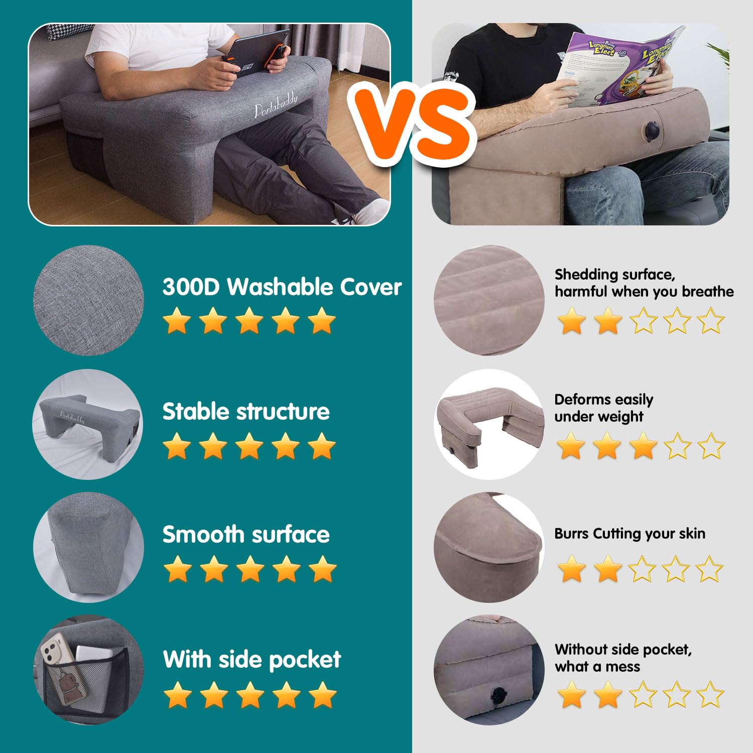 Portabuddy Inflatable Laptop Table for Sofa, Gaming, Height Adjustable